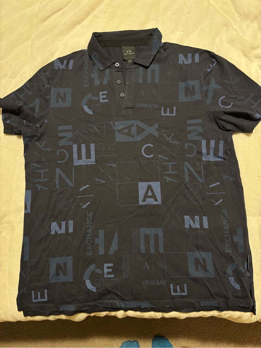 Armani Exchange Black Polo with Navy Logo Pattern